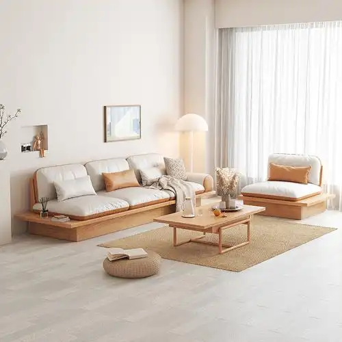 日式实木沙发组合家用简约小户型休闲原木座椅民宿公寓白蜡木沙发