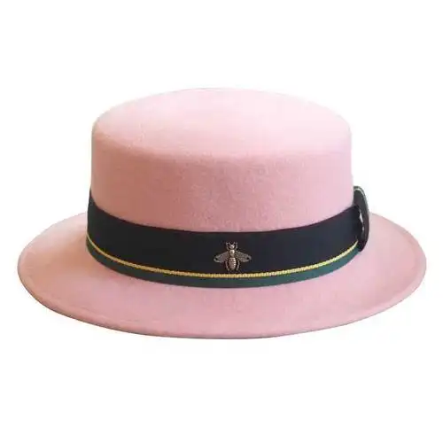 平顶韩版粉色帽女毛呢潮平帽子子女秋冬英伦呢帽蜜蜂礼帽百搭