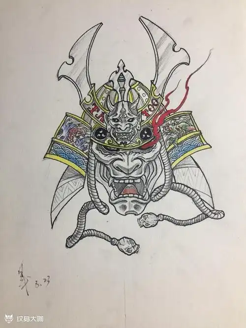 鬼武士手稿_纹身图案手稿图片_东方的纹身作品集