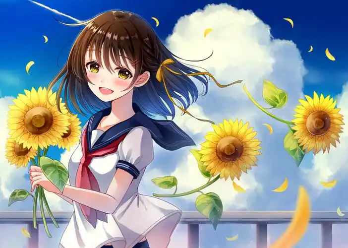 水手服,p站,向日葵,少女,二次元今年もキミと.