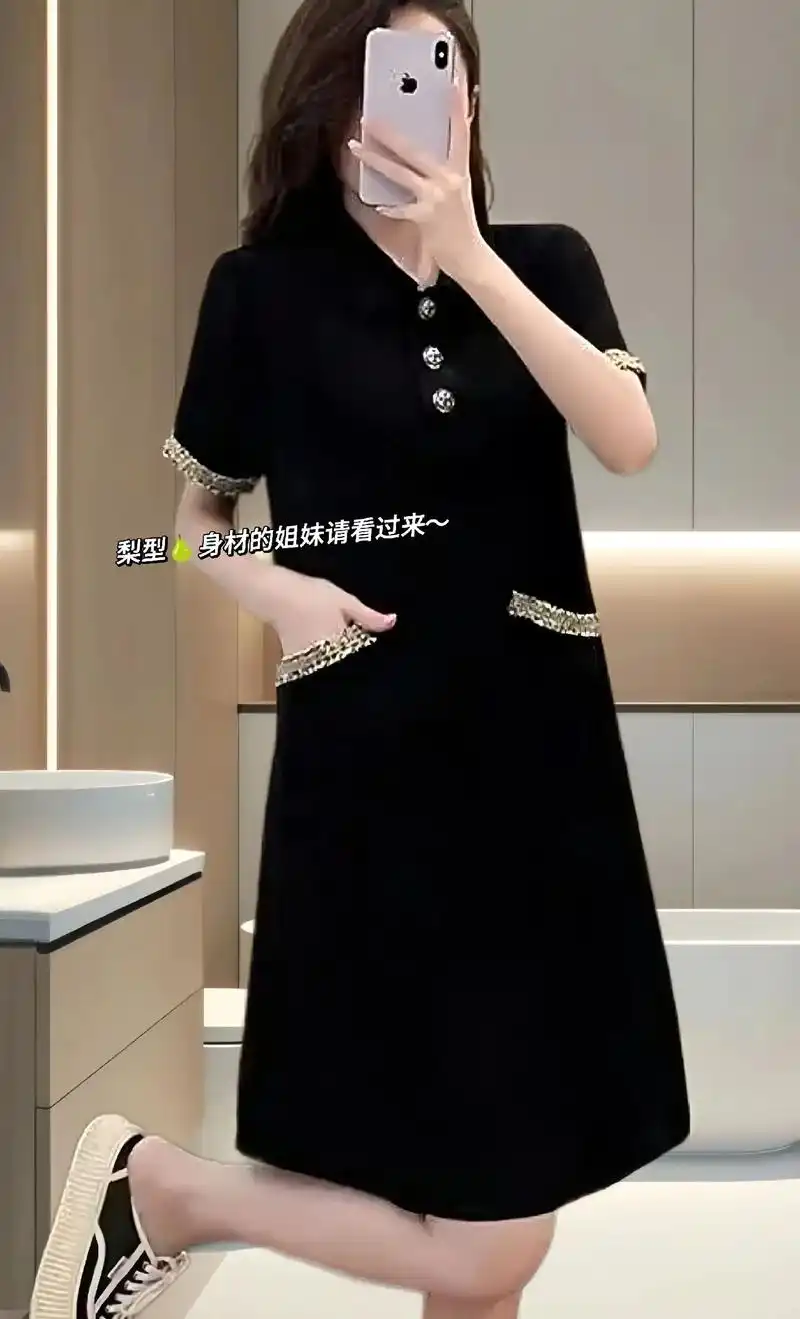 高端轻奢微胖梨型身材遮肚气质大码连衣裙