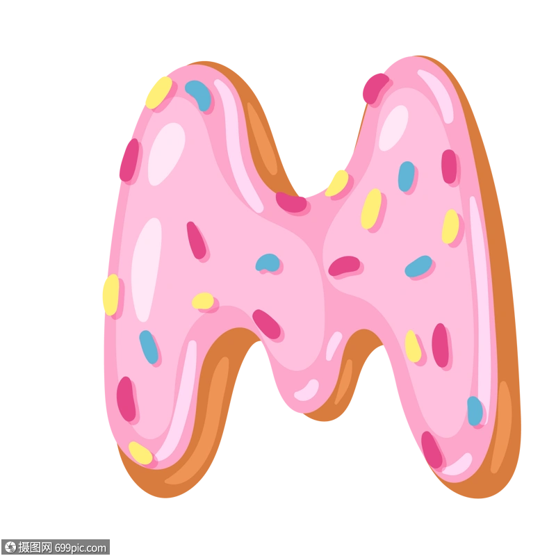 甜甜圈英文字母m立体字创意英文字
