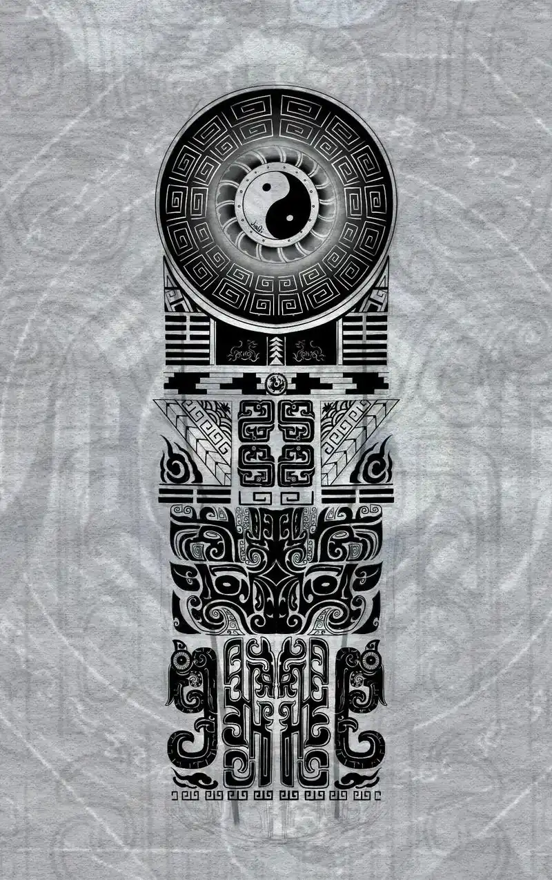 中国图腾丨阴阳道家花臂图腾手稿第二弹.客人的要求 还是道教  - 抖音