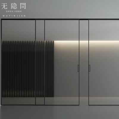 意式极简厨房门阳台黑色推拉门无框极窄边框中空滑门玻璃移门隔断