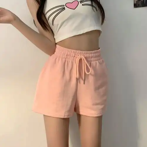 实拍实价 修腿型显瘦宽松运动裤百搭休闲直筒短裤纯棉不起毛球