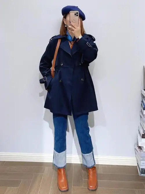 ootd藏蓝色风衣穿搭