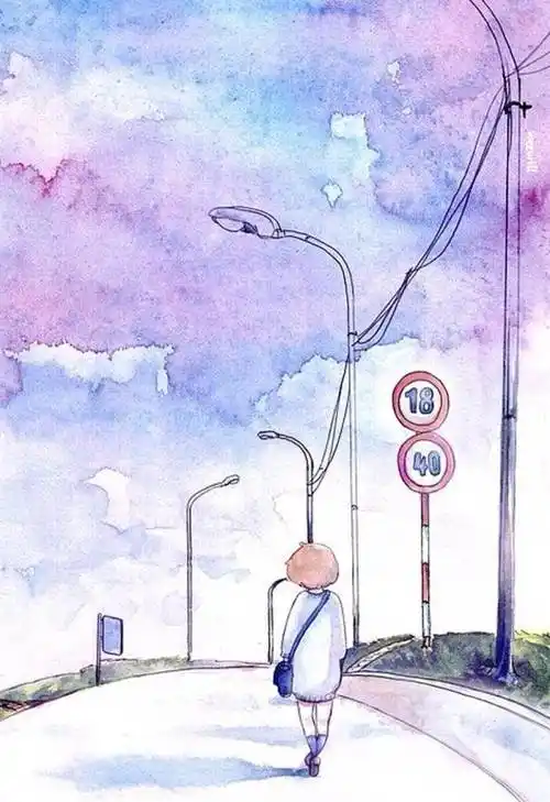 水彩画校园人物背影 校园风景水彩画图片