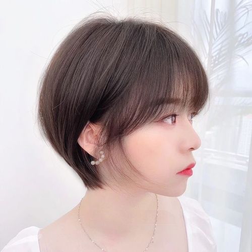 假发女短发全头套真人发丝自然时尚波波头圆脸俏皮韩式短发发型女