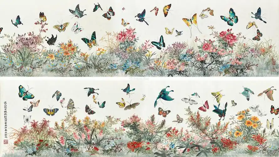 1609 百蝶图 手卷 设色纸本
