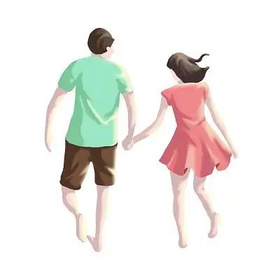 彩色手绘卡通浪漫情人节人物情侣牵手背影元素png素材214情人节元素