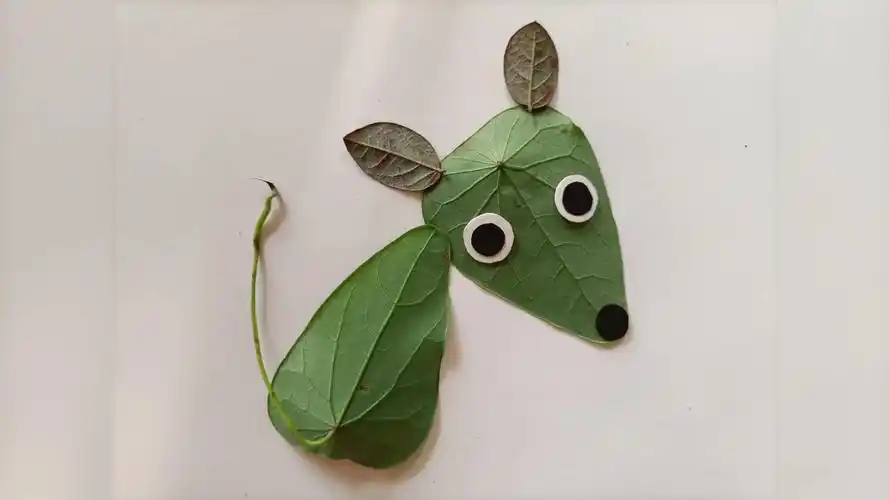 树叶拼贴画:小老鼠