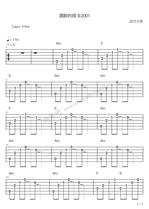 吉他谱 - 酒醉的探戈2001