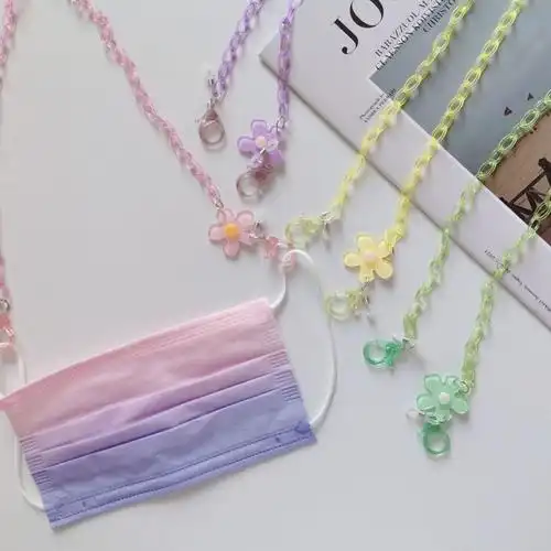 趣仕达儿童口罩挂链自制ins彩色小清新小花挂件口罩链挂绳眼镜防丢链