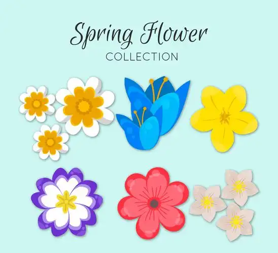 6款彩色质感春季花卉矢量素材