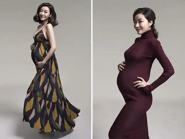 毛俊杰孕期写真,身穿露肩礼服女人味爆棚,挺着大肚子也要美美哒