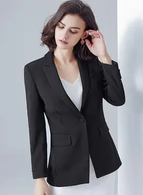 西装外套女秋2020新款商务显瘦西装正装工作服工装中长款黑色外套