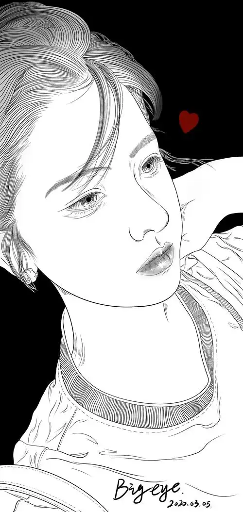 黑白线条人物插画