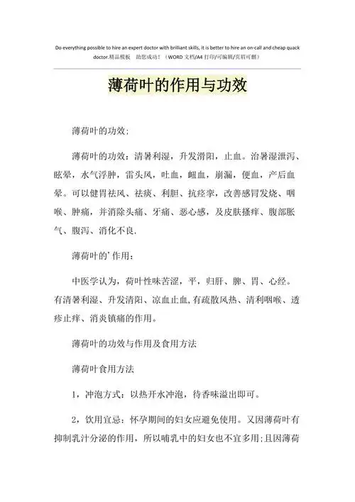 2021年薄荷叶的作用与功效