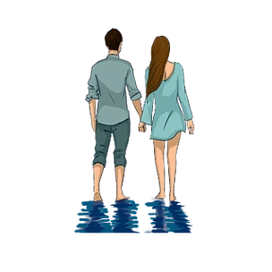 手牵手海边情侣背影卡通元素