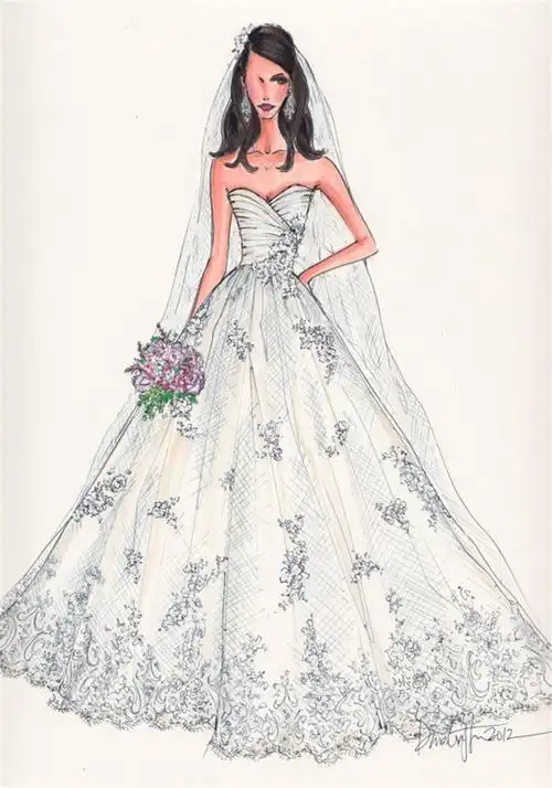 花纹抹胸婚纱设计图
