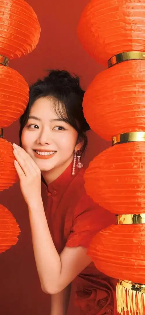 谭松韵红色喜庆写真壁纸图集
