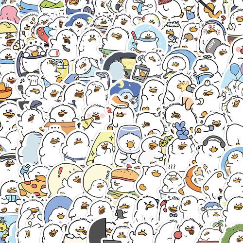 100张原创卡通线条可爱发福鸭贴纸装书贴画手机壳笔记本防水贴贴