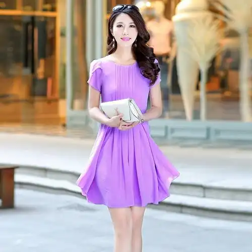 toelaine2014新款夏装韩版夏季女装时尚纯色短袖连衣裙 淑女气质百搭