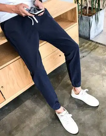 古莱登青少年亚麻男裤子休闲裤夏季薄款透气九分学生夏装潮流百搭韩版