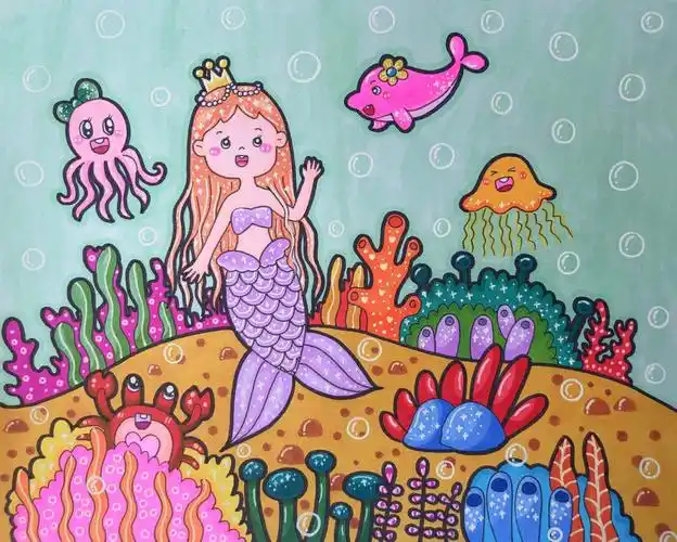 马克笔画  #简笔画#画画的日常  #儿童画  #儿童简笔画  #美人鱼