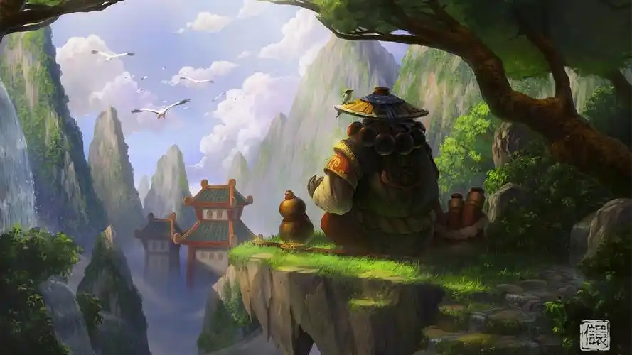 魔兽世界,熊猫人之谜,唯美意境山谷风景桌面壁纸