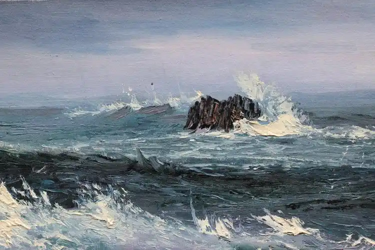 贤明《海浪》朝鲜名家油画【白头山出品】