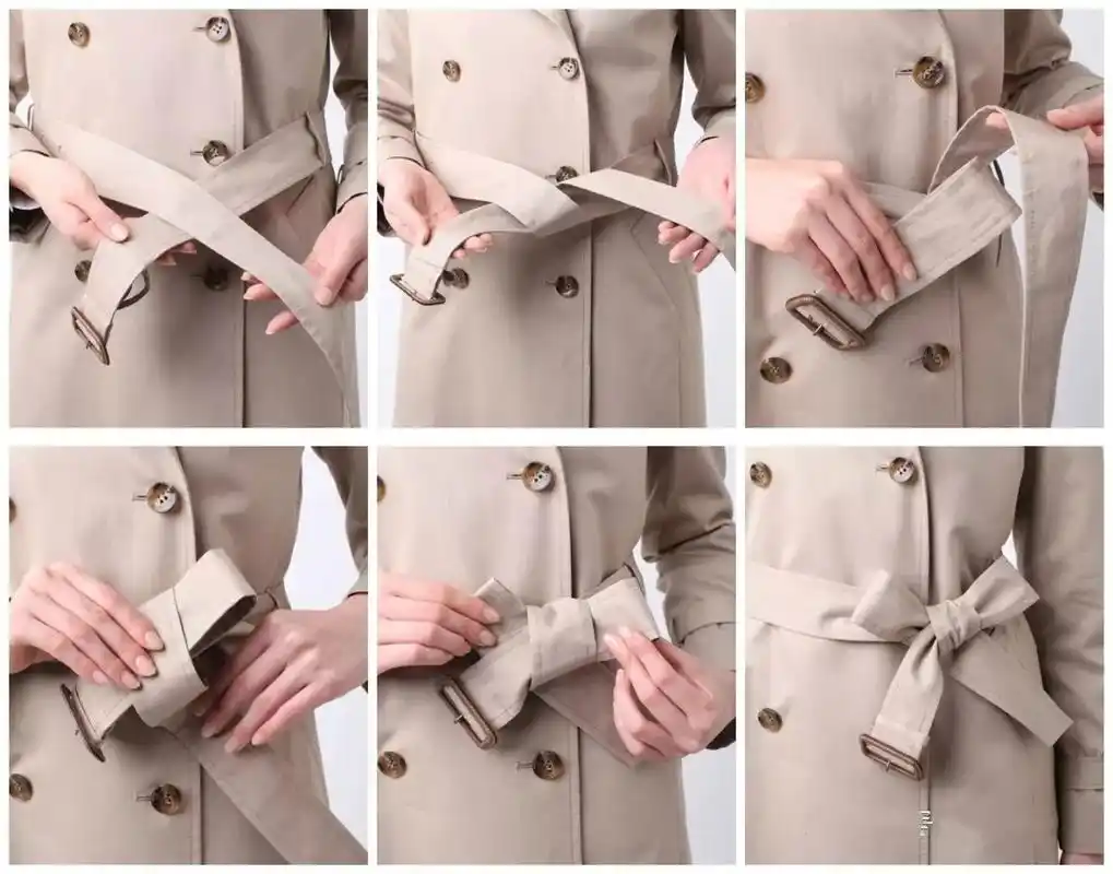 或者平整扣好之后,不打结,只是让它自然下垂,就像下面两张图的这样.