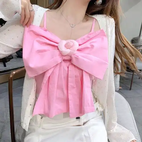 凡舒的店 吊带背心女夏外穿性感韩版网红无袖上衣蝴蝶结抹胸露肩