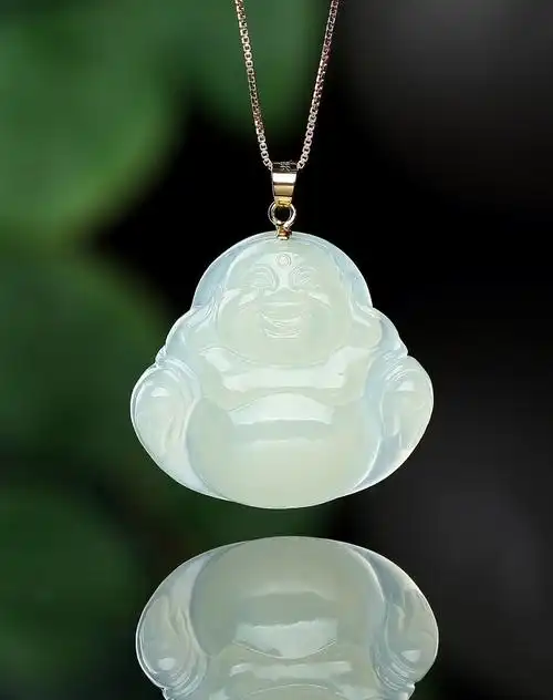 18k金镶天然优质和田白玉佛吊坠