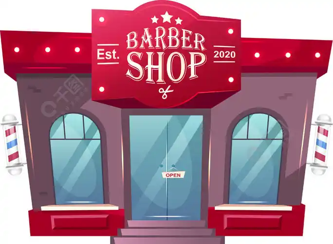 理发店前卡通矢量图美容店外观带有招牌平面颜色对象的理发店大楼美发