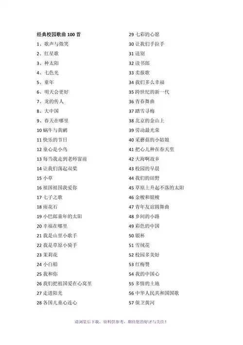 100首校园经典歌曲