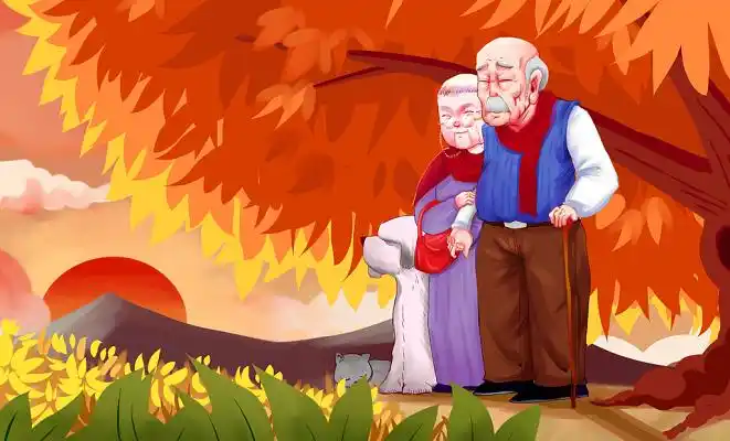 手绘重阳佳节老人背景海报素材