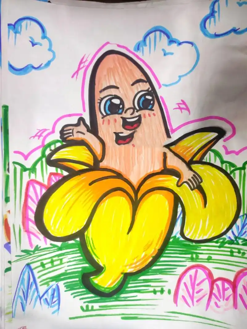 水果拟人简笔画—香蕉      a4纸,西瓜太郎水彩笔12色