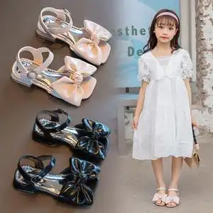 女童高跟凉鞋2022新款小女孩夏天鞋子软底中大童蝴蝶结公主单鞋潮