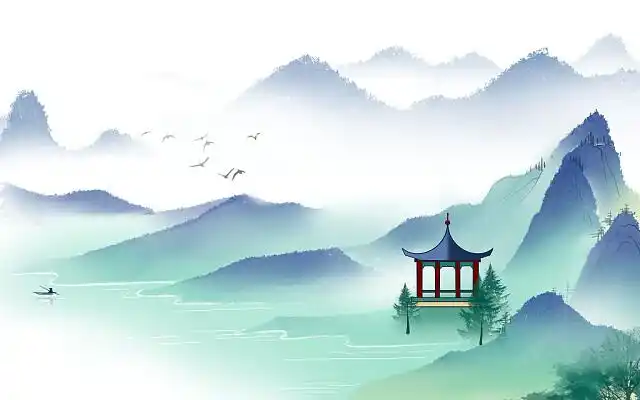 古风山水中国风水墨横版背景插画素材