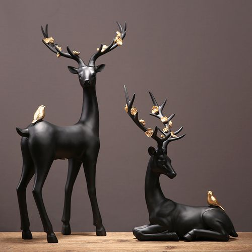北欧轻奢创意梅花鹿树脂摆件美式客厅电视柜玄关摆件