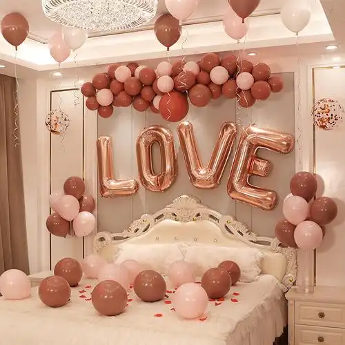 结婚布置婚房装饰农村新房全套女方卧室粉色娘家气球套装婚礼婚庆