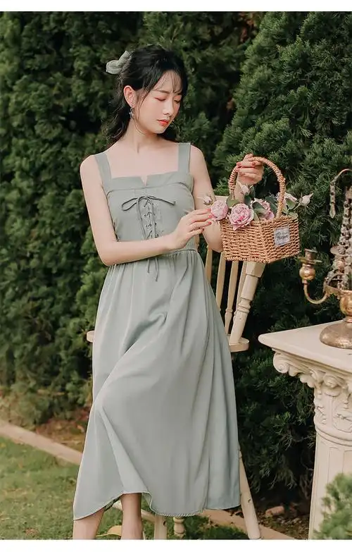 青少女装夏天款式大学生中学生法式显瘦背带吊带连衣裙女装夏季2020年