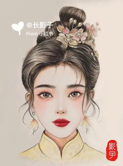 彩铅美人图  #纸妆美人图  #化妆绘画美人图  #美人图  #彩铅  #彩铅