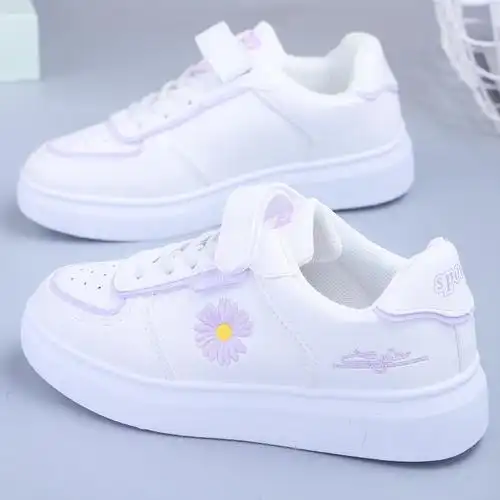 小白鞋女童春秋白色运动鞋小学生魔术贴板鞋韩版初中女生单鞋