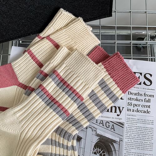 爱又不像诗落笔就成绝句~粉白拼色条纹ins潮运动风