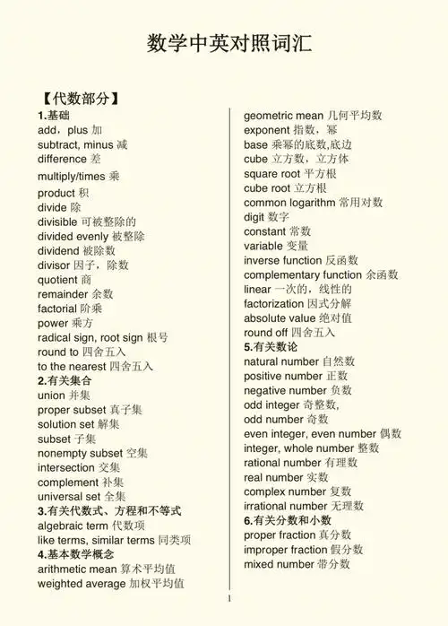 英语数学200个必备单词