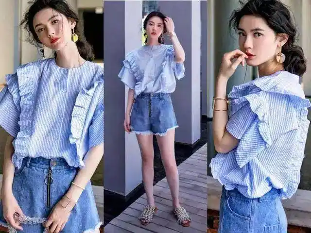 今年流行淡蓝色的条纹衬衫,夏天这样搭配好小清新!