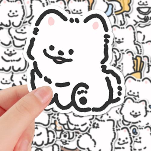 线条小狗豆豆萨摩耶贴纸可爱大鼻狗卡通手绘贴画装饰手账diy手机 线条
