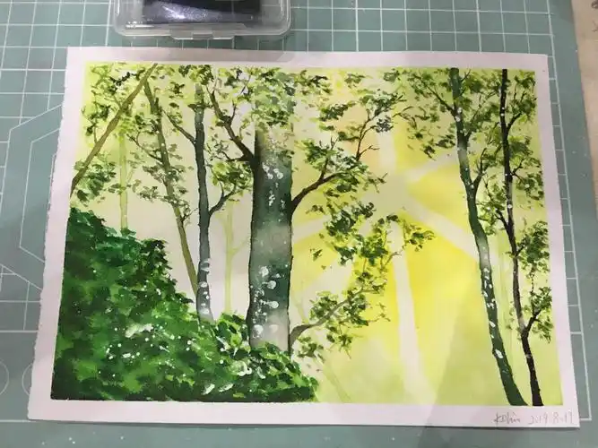 水彩风景树林光113